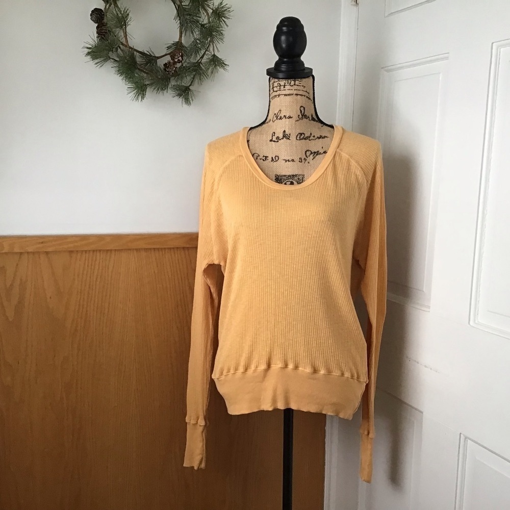 Sundry Orange/Gold Ribbed Long Sleeve Pullover Top